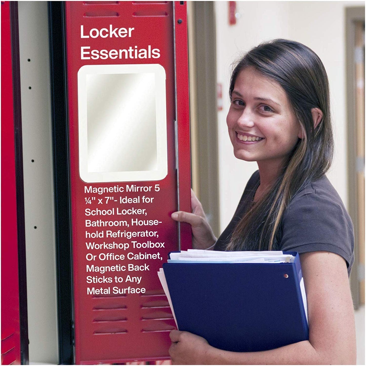 5 1/4 x 6 7/8 Inch Magnetic Locker Mirror - Real Glass
