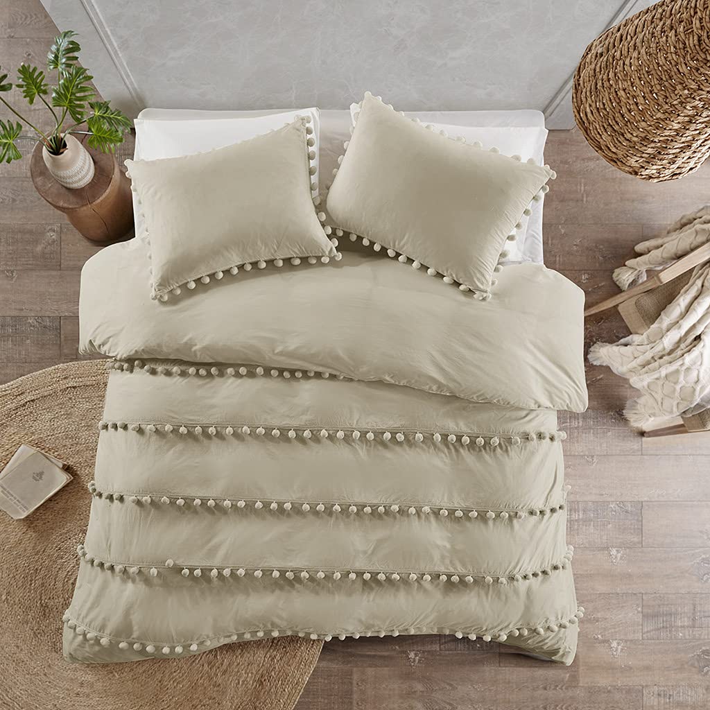 Madison Park Leona 100% Cotton Pom Pom Duvet Cover Set