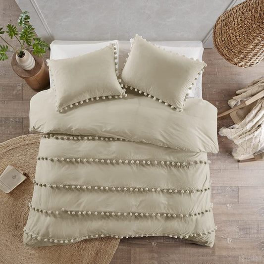 Madison Park Leona 100% Cotton Pom Pom Duvet Cover Set