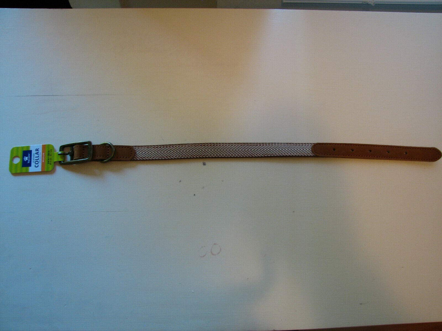 Top Paw Woven Leather Dog Collar in Tan Size: Medium