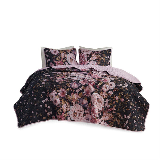 Intelligent Design Polyester Printed Coverlet Set with Black Finish ID13-1865