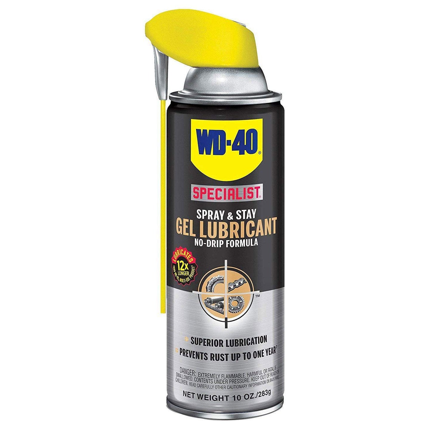 WD-40 300103 Specialist Spray and Stay Gel Lubricant No-Drip Formula with SMART STRAW SPRAYS 2 WAYS, 10 OZ, Silver