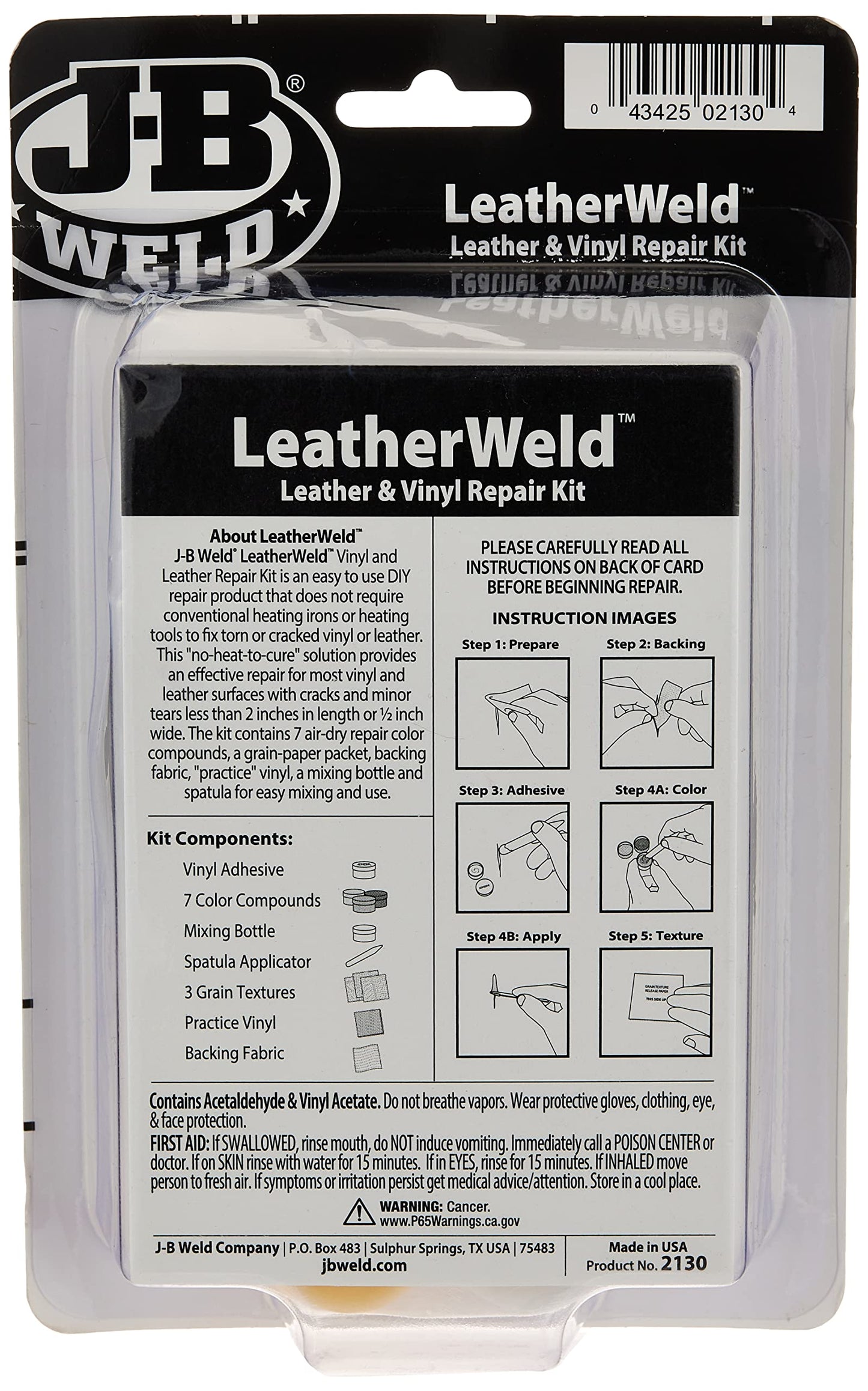 J-B Weld 2130 Vinyl and Leather Repair Kit, 2 fl. oz
