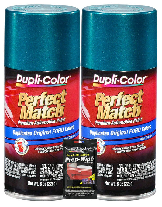 Dupli-Color Pacific Green Metallic Exact-Match Automotive Paint For Ford Vehicles - 8 oz, Bundles with Prep Wipe (3 Items)