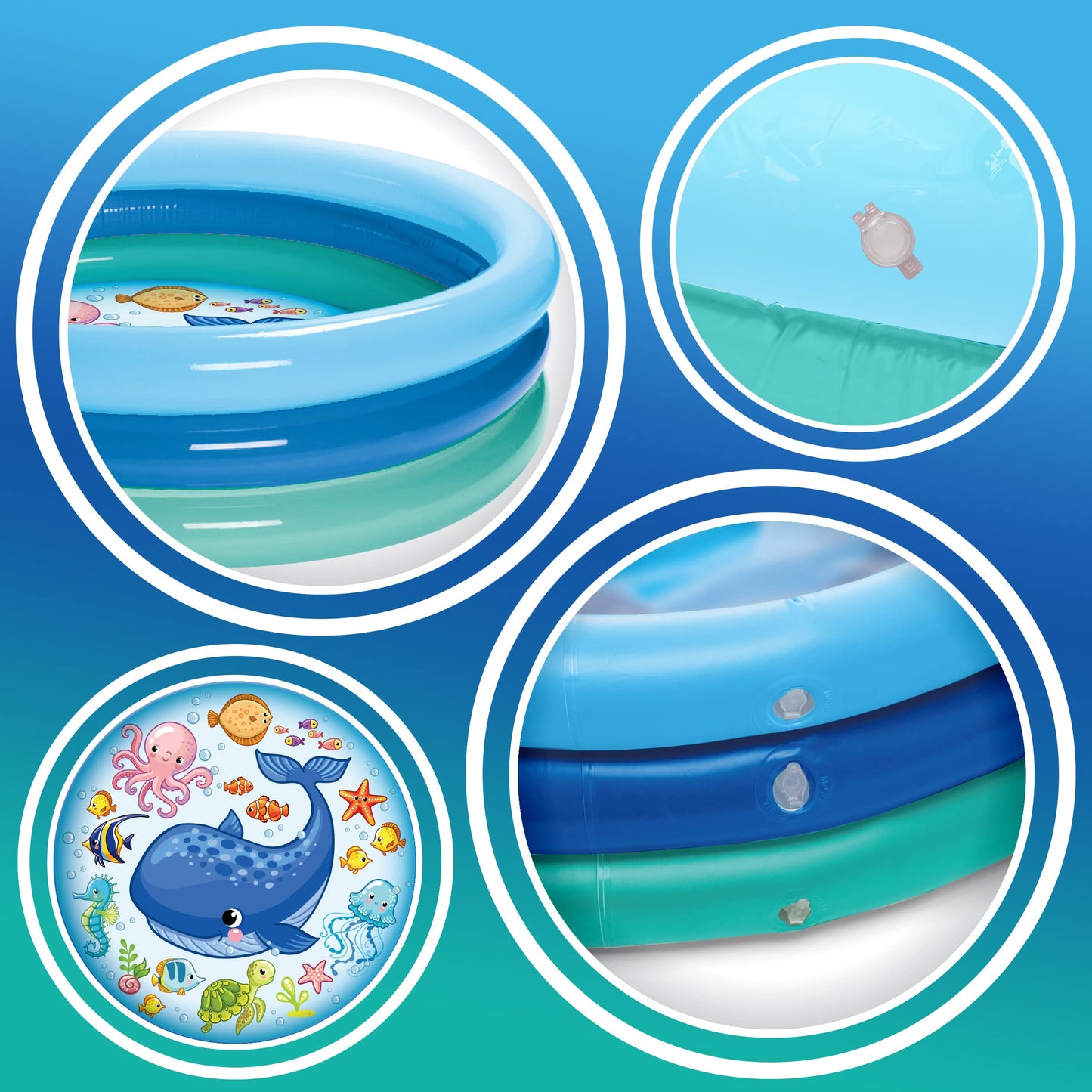 3 Ring Inflatable Pool - Kiddie Pool Floats 51"- Kids Pool Round 3 Ring Pool for Summer Outside Backyard Fun - for Children 3 Years Old and Up