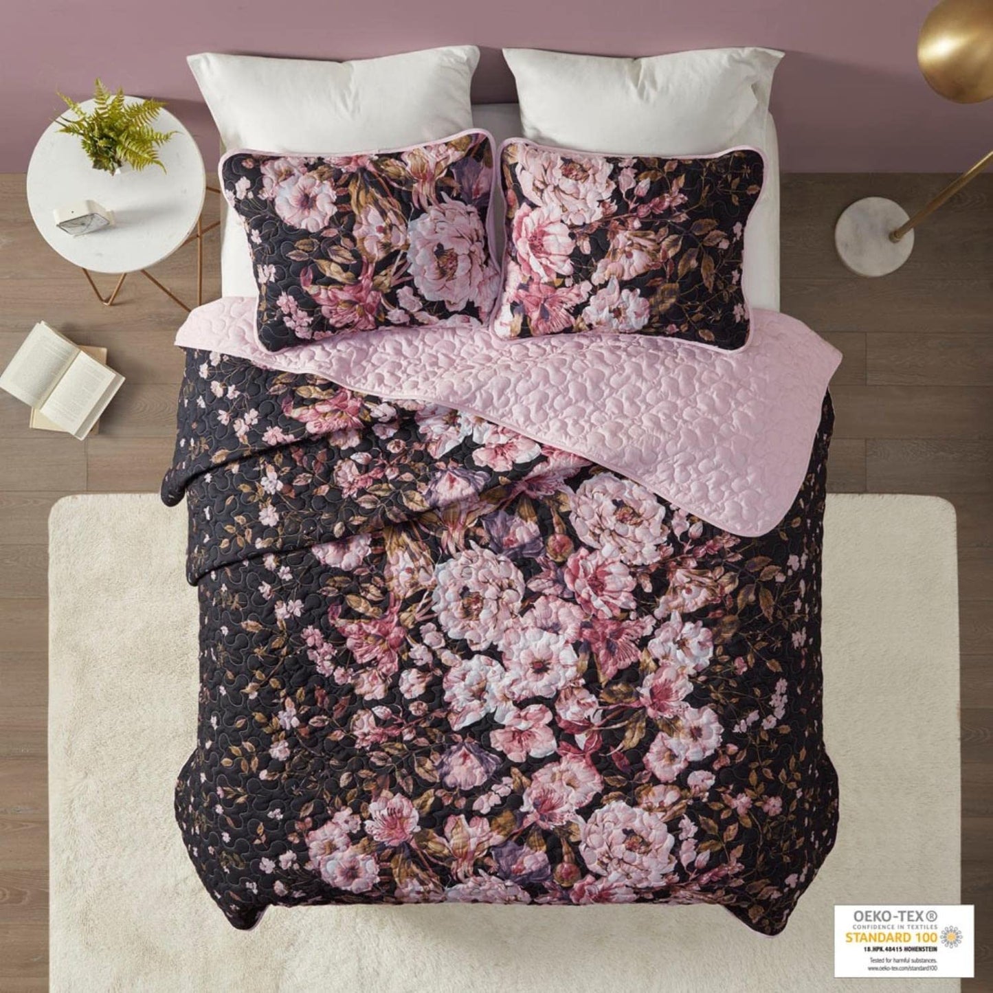 Intelligent Design Polyester Printed Coverlet Set with Black Finish ID13-1865