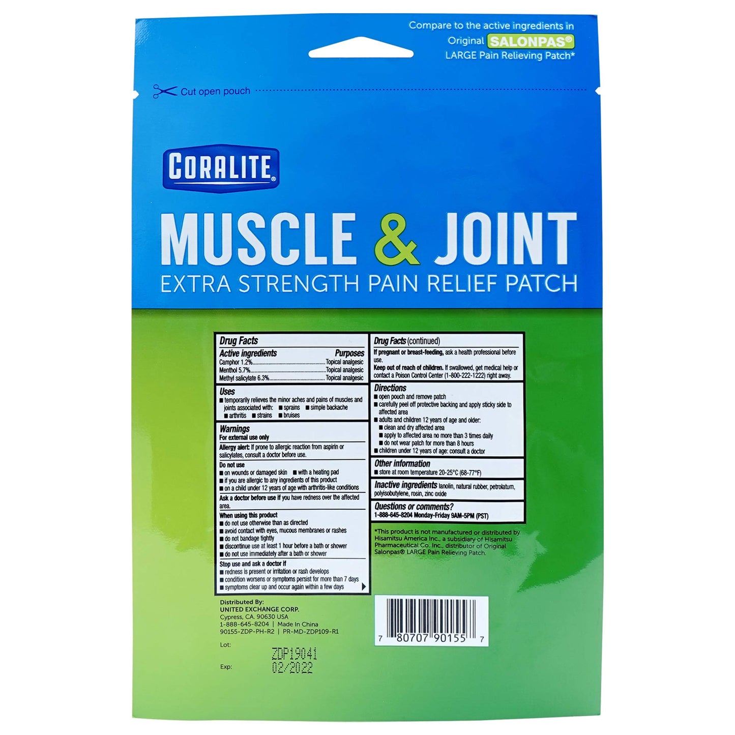 Coralite Pain Relieving Patch - Extra Strength Joint & Muscle Pain Relief Patches for Back Pain, Muscle Soreness and Joint Pain, 2 Patches Per Pack (24 Pack)