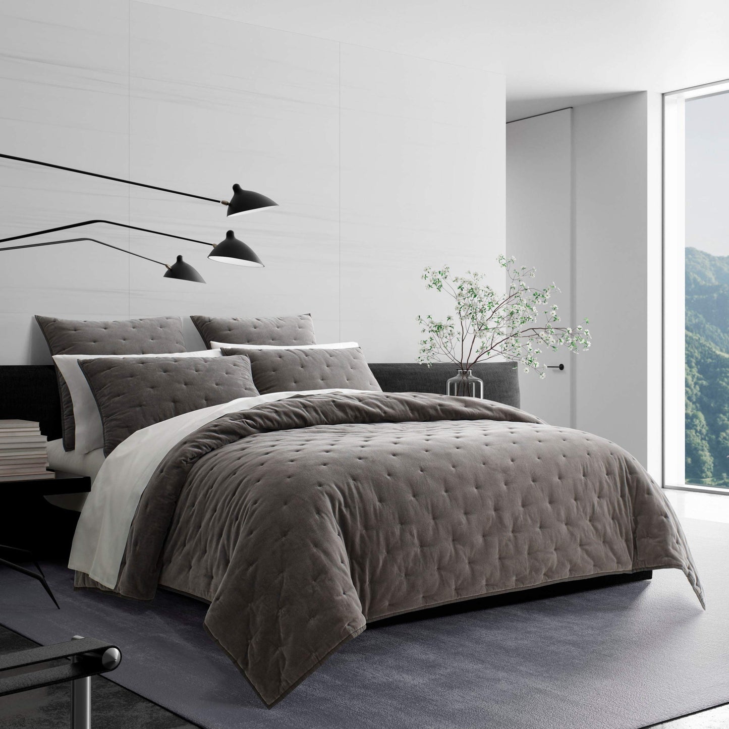 Vera Wang | Velvet Collection | Ultra Soft and Cozy, Breathable and Lightweight Pillow Sham, Elegant and Modern Style for Bedroom Décor, King, Grey