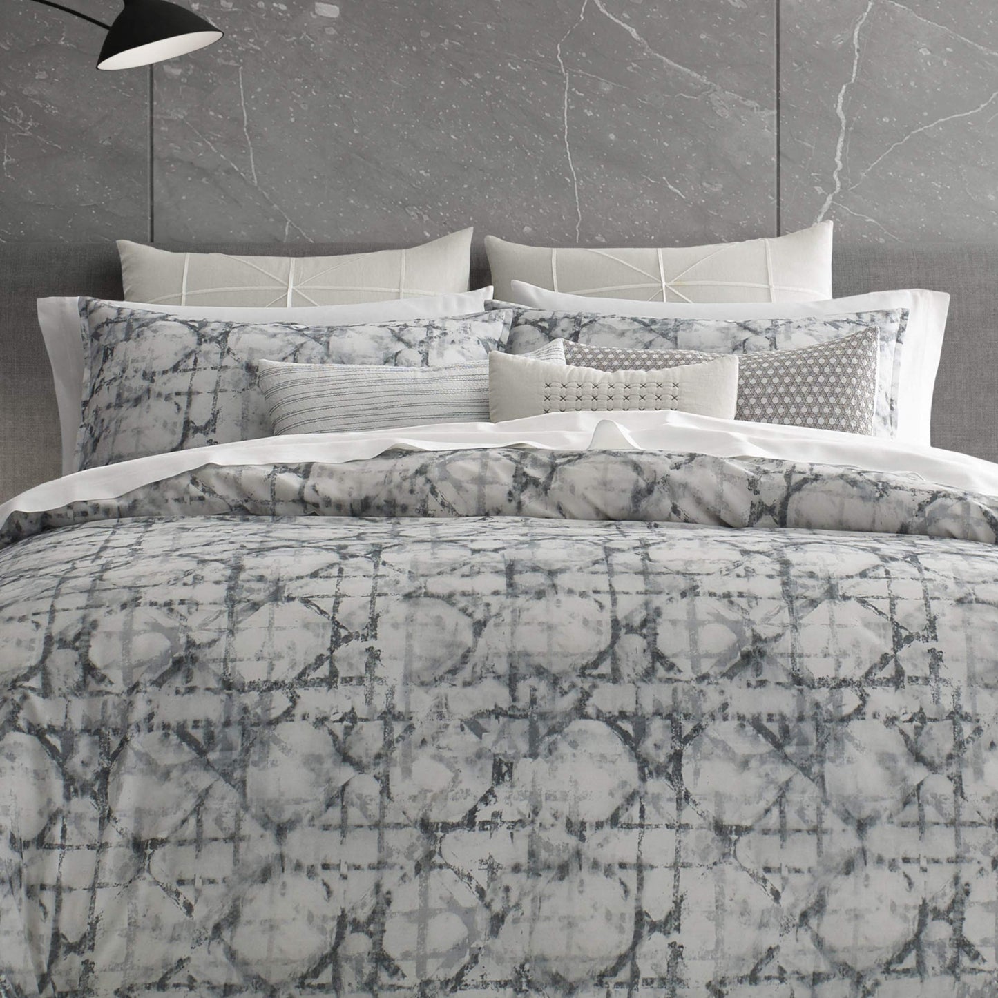 Vera Wang Layered Geometric Cotton Grey Duvet Cover