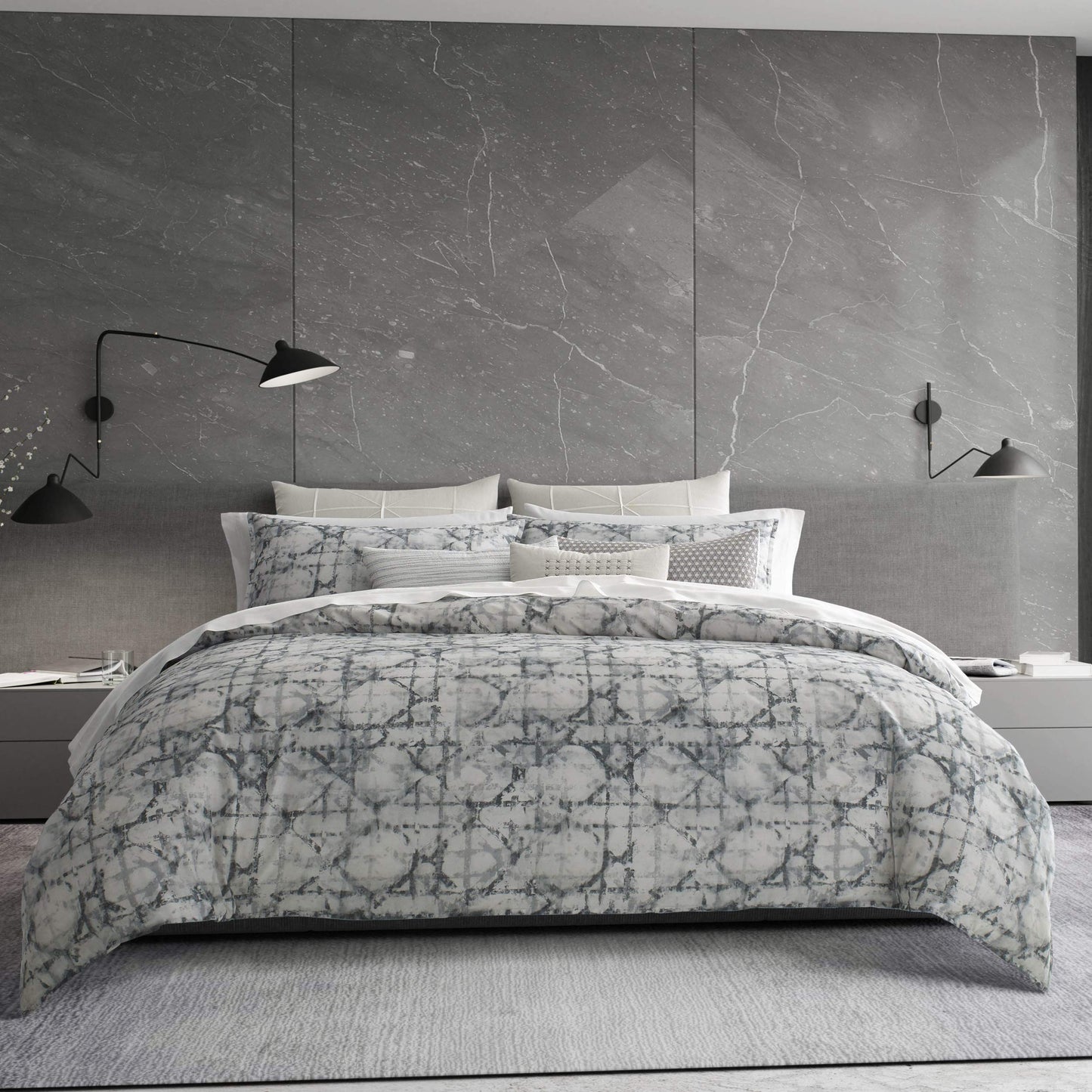 Vera Wang Layered Geometric Cotton Grey Duvet Cover
