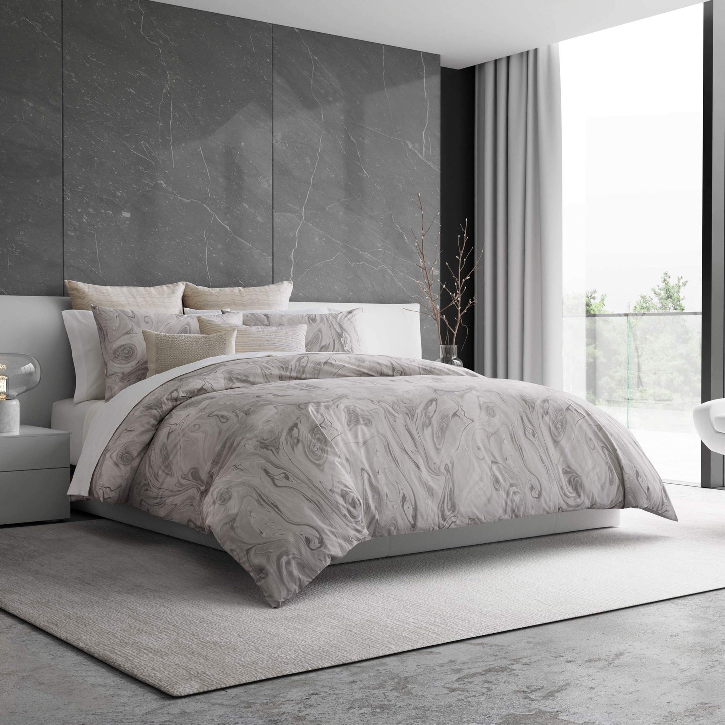 Vera Wang Marbled Cotton Grey Duvet Cover