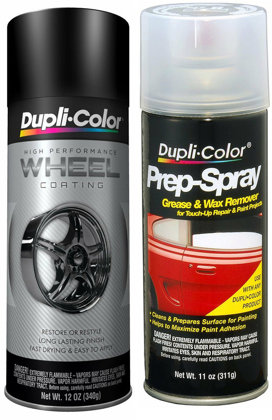 Dupli-color HWP104 Black High Performance Wheel Paint Bundle with Prep Spray (2 Items)