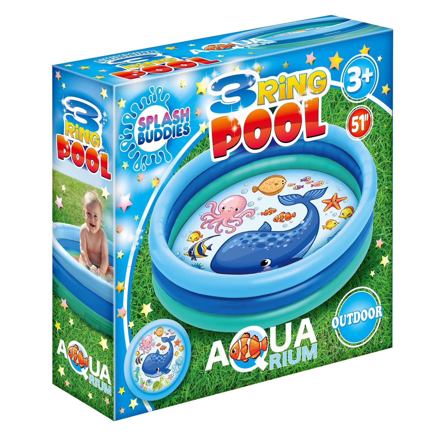 3 Ring Inflatable Pool - Kiddie Pool Floats 51"- Kids Pool Round 3 Ring Pool for Summer Outside Backyard Fun - for Children 3 Years Old and Up