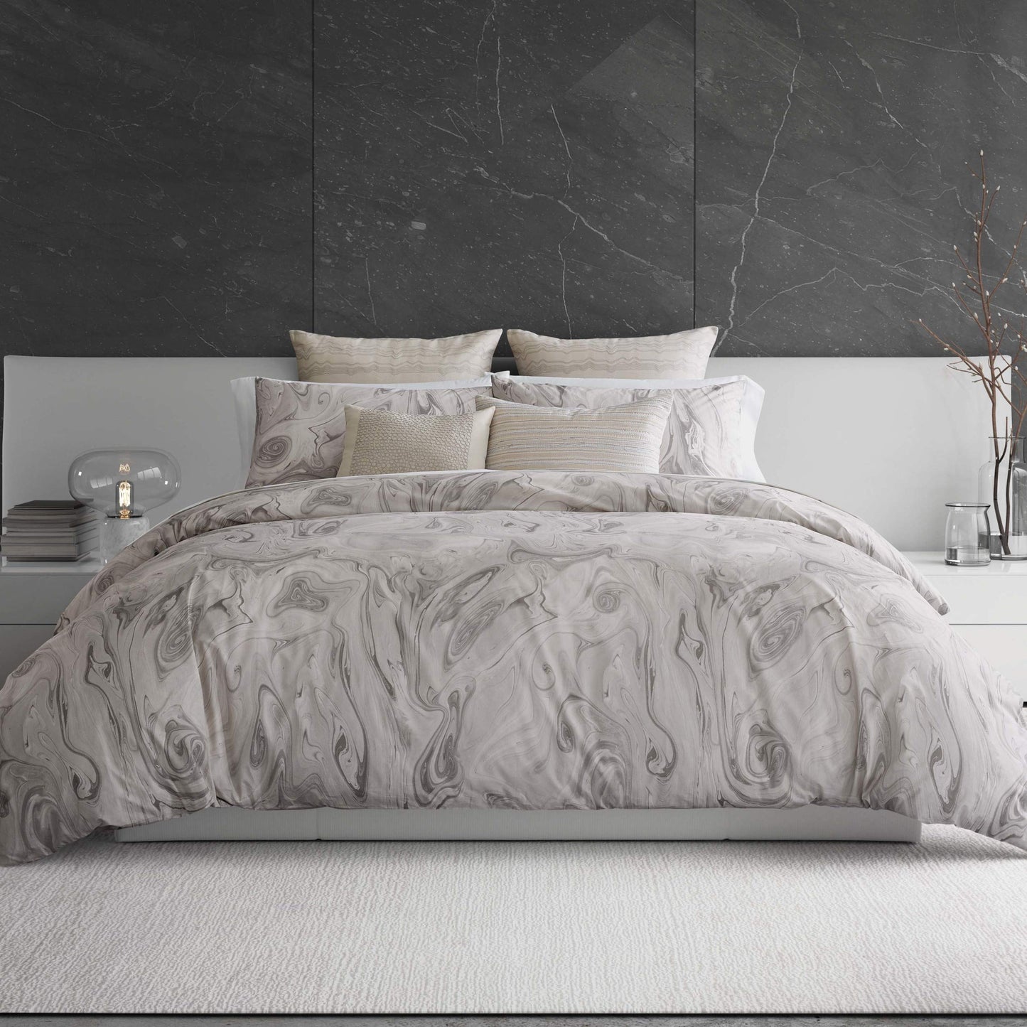 Vera Wang Marbled Cotton Grey Duvet Cover