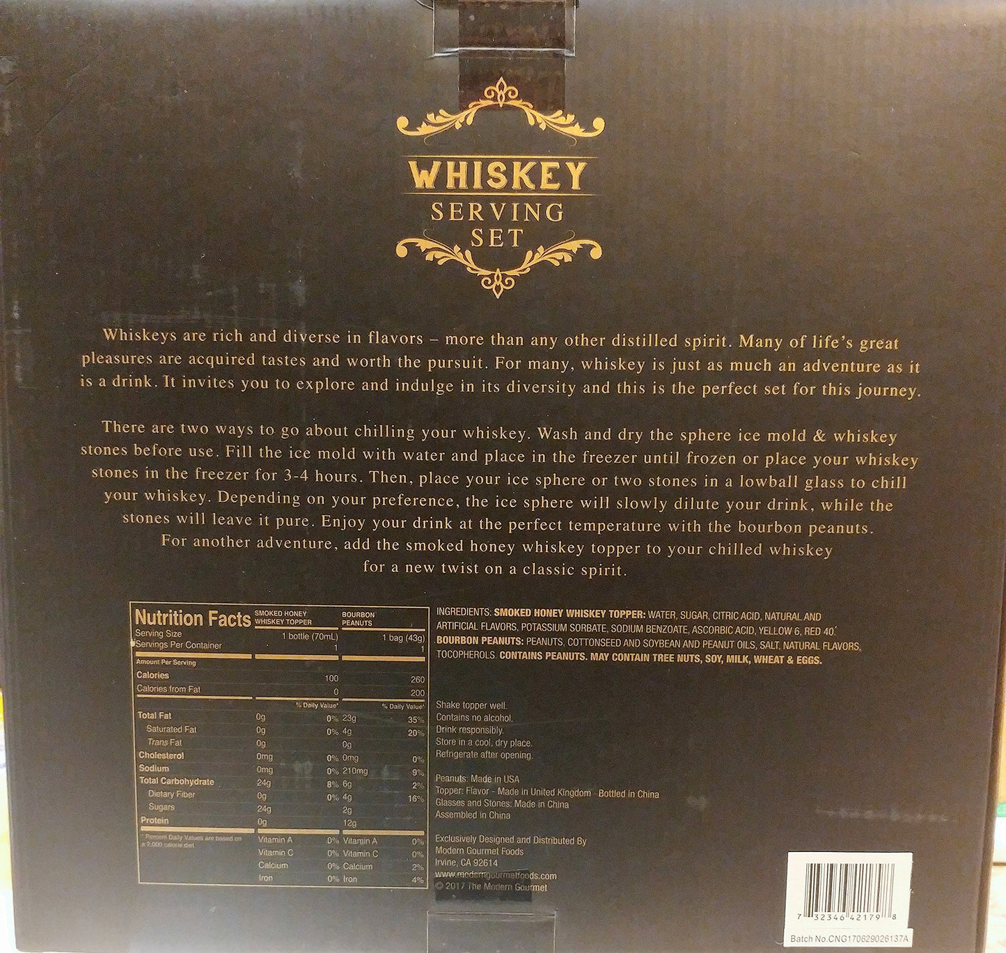 Whiskey Serving Set with Smoked Honey Whiskey Topper and Bourbon Peanuts