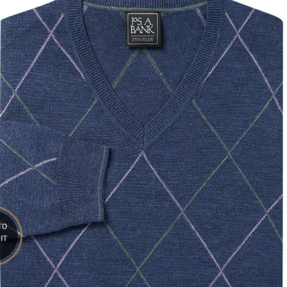 Traveler Collection Merino Wool V-Neck Argyle