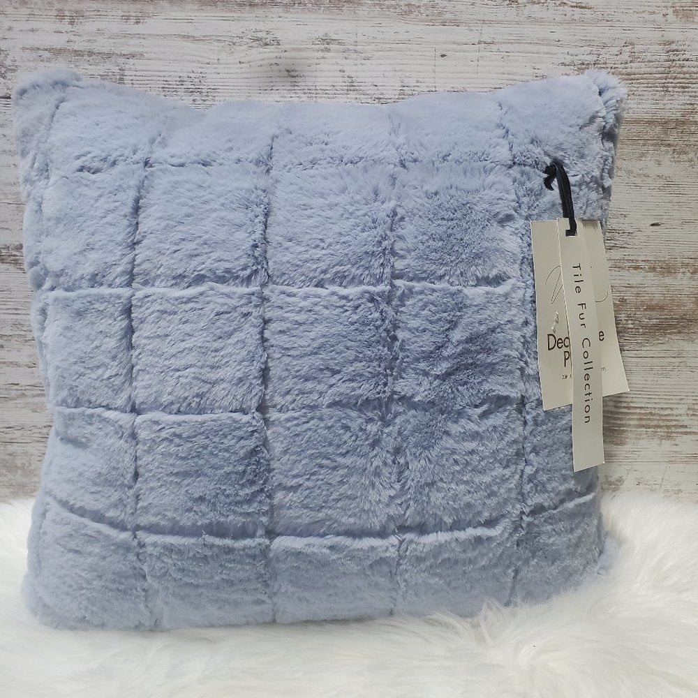 Villa Luxe Blue Tile Fur Decorative Pillow, 20 x 20