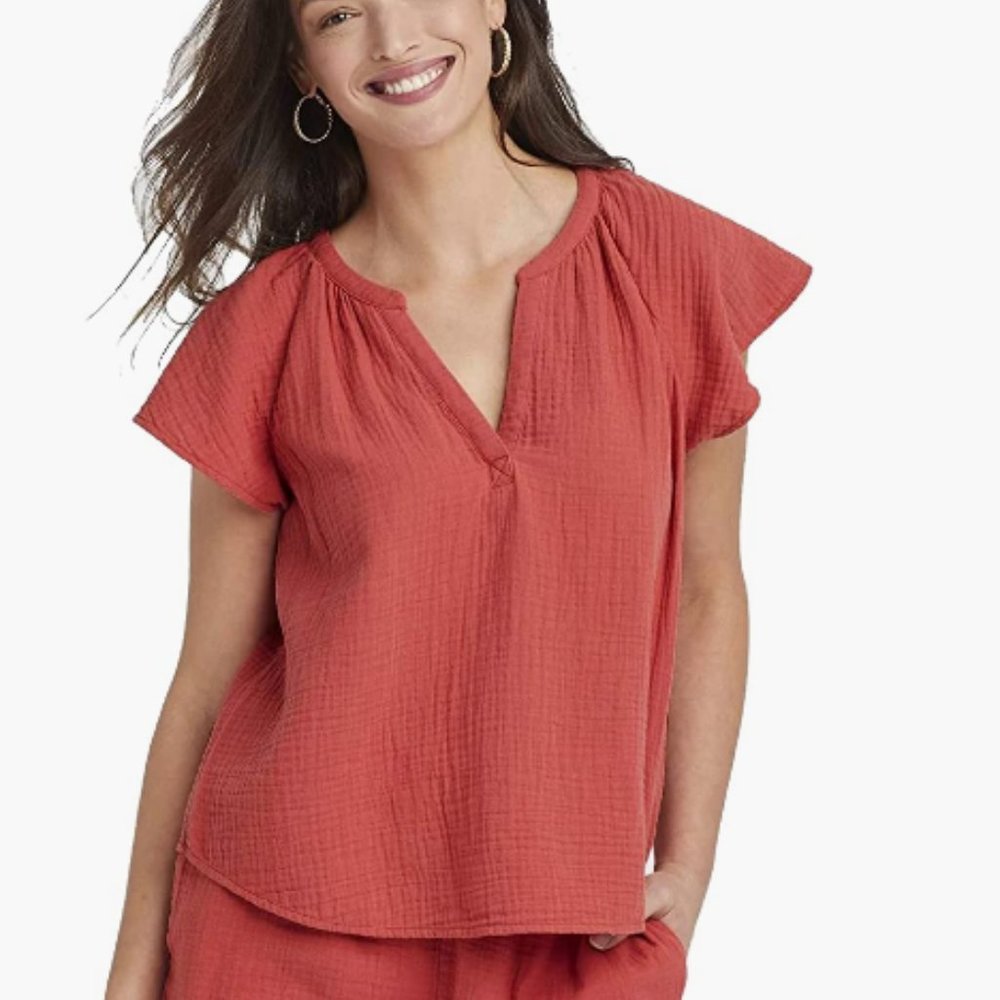 Universal Thread Women's Flutter Short Sleeve Blouse - (Red, XXLarge)