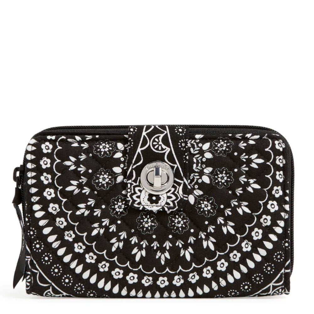 RFID Turnlock Wallet in Recycled Cotton Black Bandana Medallion
