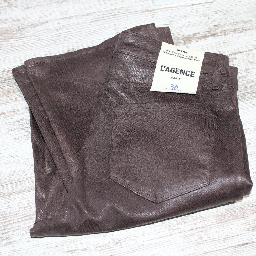 L'AGENCE Selma High Rise Sleek Baby Boot Jeans, Cocoa Coated, 30 NWT!!