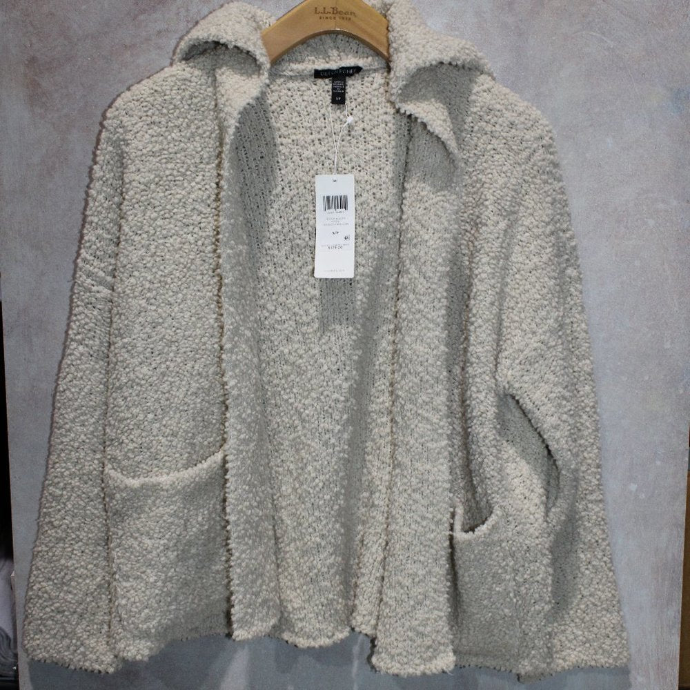 Eileen Fisher Wool Blend Boucle Hooded Cardigan In Mpoat, Small NWT!