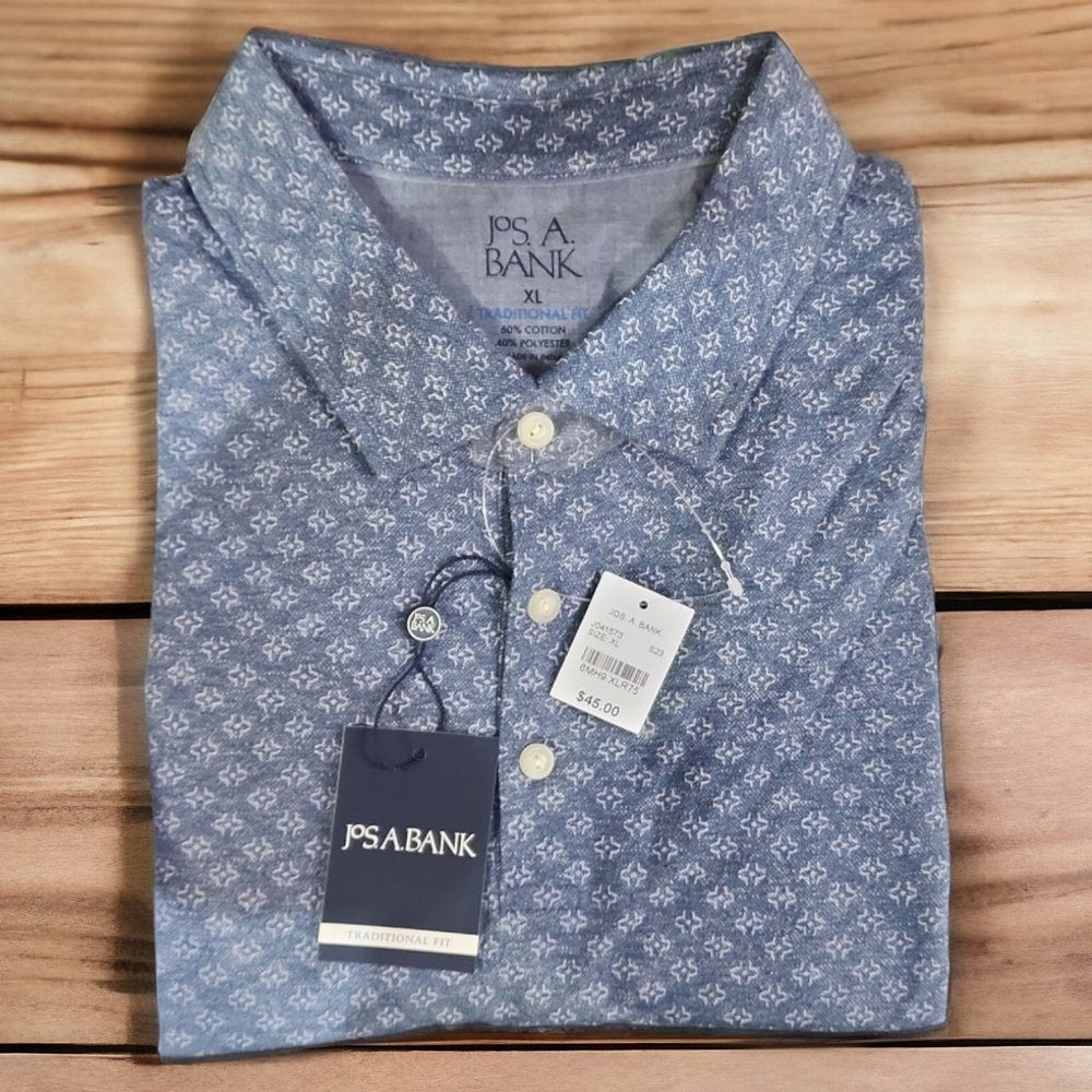 Jos A Bank Polo, Tradiotional Fit, Blue Floral, XL