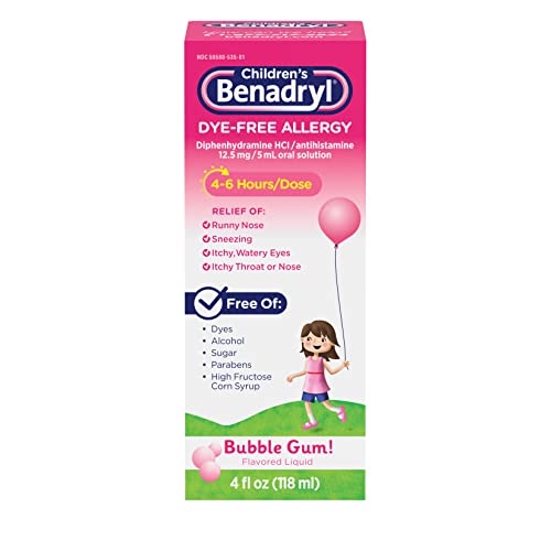 Benadryl Children's Allergy Relief Liquid Medicine with Diphenhydramine HCl, Kids' Allergy Syrup for Allergy Symptoms Like Runny Nose, Itchy Eyes & More