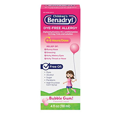 Benadryl Children's Allergy Relief Liquid Medicine with Diphenhydramine HCl, Kids' Allergy Syrup for Allergy Symptoms Like Runny Nose, Itchy Eyes & More