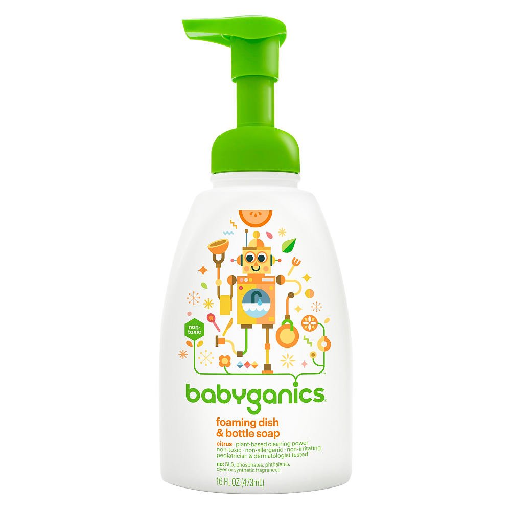 Babyganics Foaming Dish & Bottle Soap, Pump Bottle, Citrus, Plant-Derived Cleaning Power, Removes Dried Milk, 16 Fl Oz