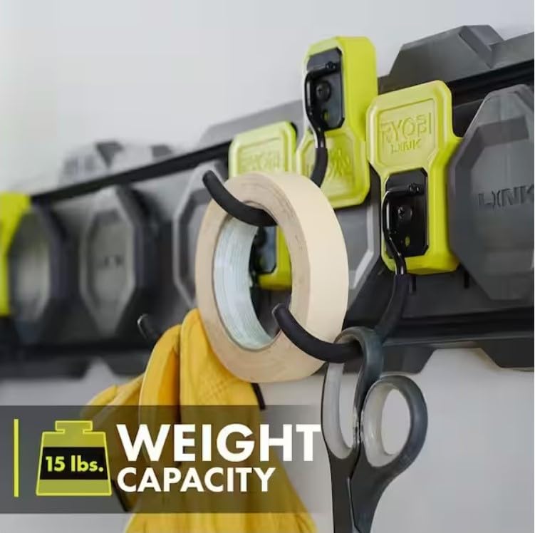 Ryobi Reversible J Hook Non-Slip Coating Steel Hook 15 lb.Weight Capacity Wall Mounted Hooks Wall-Mountable J Hook for Small Items Maximizing Wall Rail Space