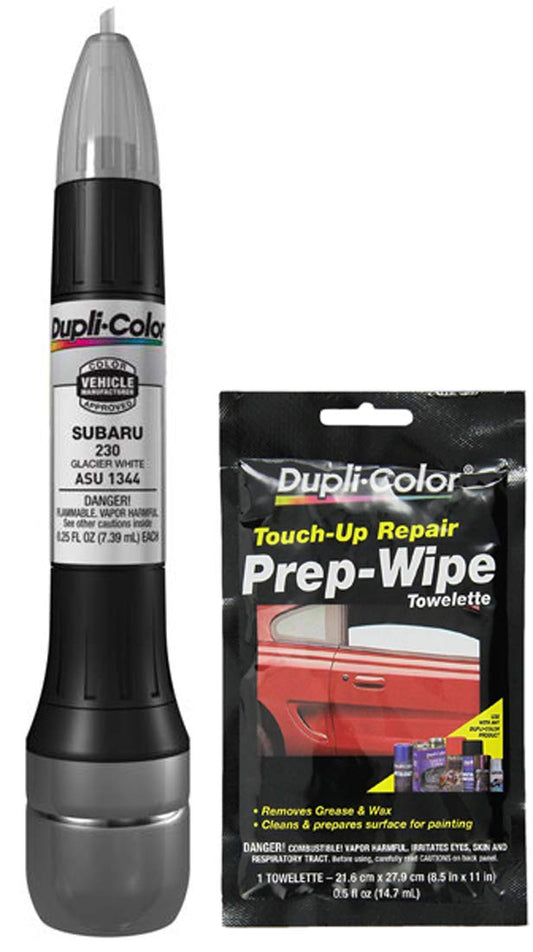 Sherwin-Williams Company Dupli-Color ASU1344 All-in-One Touch Up Paint, Glacier White, Compatible with Scion Vehicles, Pack with Prep Wipe (2 Pack)