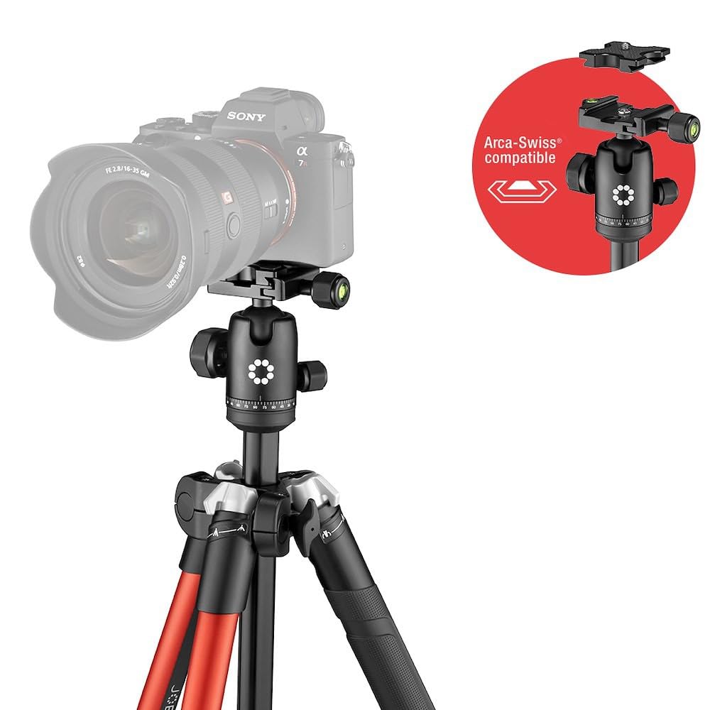 JOBY RangePod, Aluminium Traveller Camera/SmartphoneTripod with Ball Head, Universal Smartphone Clamp and Carrying Bag, for CSC,DSLR, Mirrorless, Mobile Phones, Red for Photo,Video, Vlogging, YouTube