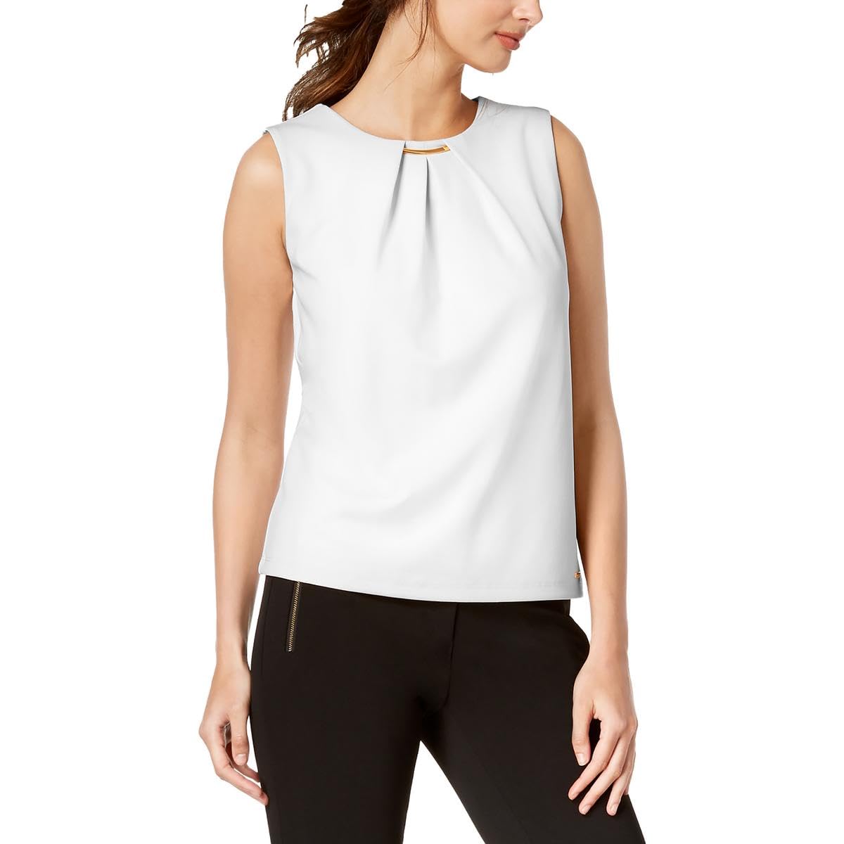 Calvin Klein Womens Pleated Sleeveless Pullover Top