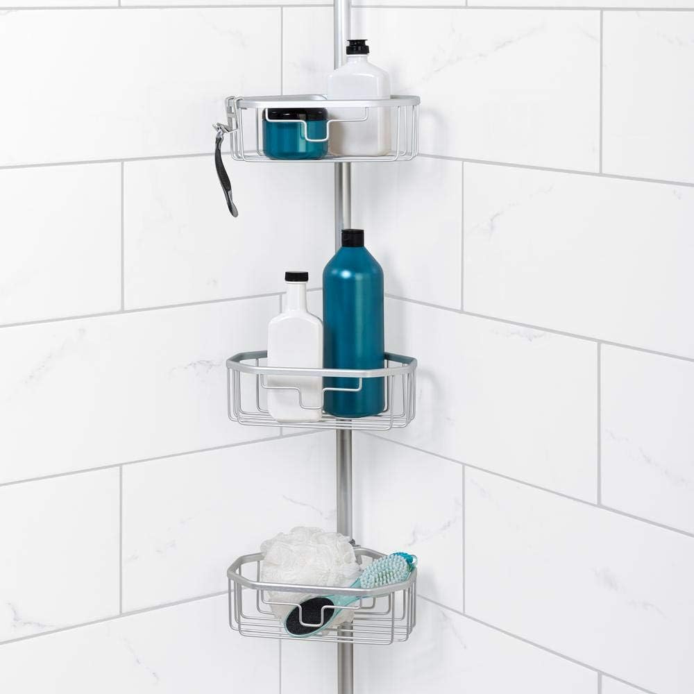 Zenna Home Tension Pole Corner Rust Resistant Shower Caddy in Satin Chrome