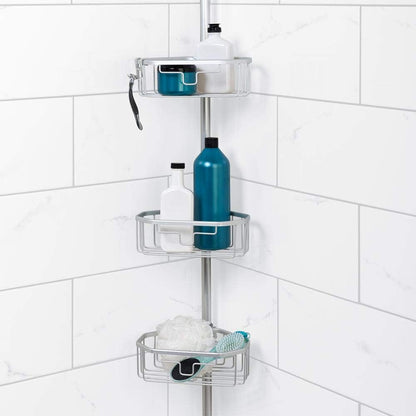 Zenna Home Tension Pole Corner Rust Resistant Shower Caddy in Satin Chrome
