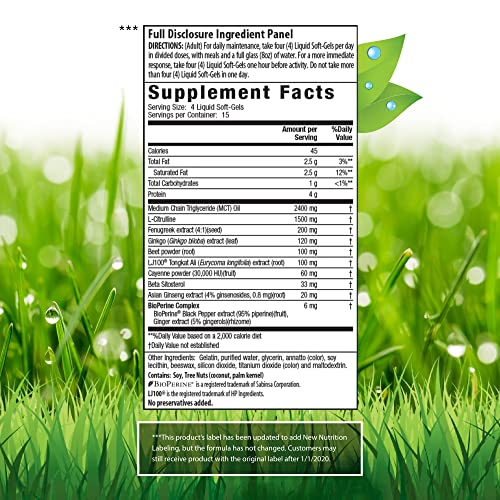 Irwin Naturals Fenugreek RED - 60 Liquid Soft-Gels - With Asian Ginseng, Ginkgo Extract & Nitric Oxide Booster - 15 Servings