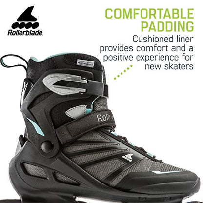 Rollerblade Zetrablade Women's Adult Fitness Inline Skate, Black and Light Blue, Performance Inline Skates