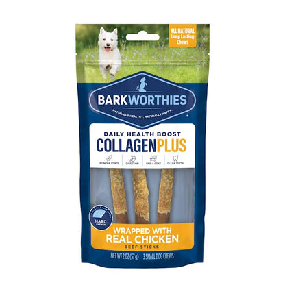 Barkworthies 6" Chicken Wrapped Collagen Dog Sticks, 2 oz., Pack of 3