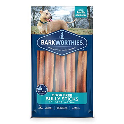 Barkworthies Odor-Free Bully Sticks - Healthy Dog Chews - Protein-Packed, Highly Digestible, All-Natural Rawhide Alternative Dog Treats - Promotes Dental Health