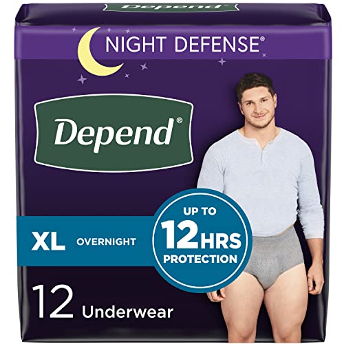 Depend Night Defense Adult Incontinence Underwear for Men, Disposable, Overnight, Small/Medium, Grey, 64 Count (4 Packs of 16), Packaging May Vary