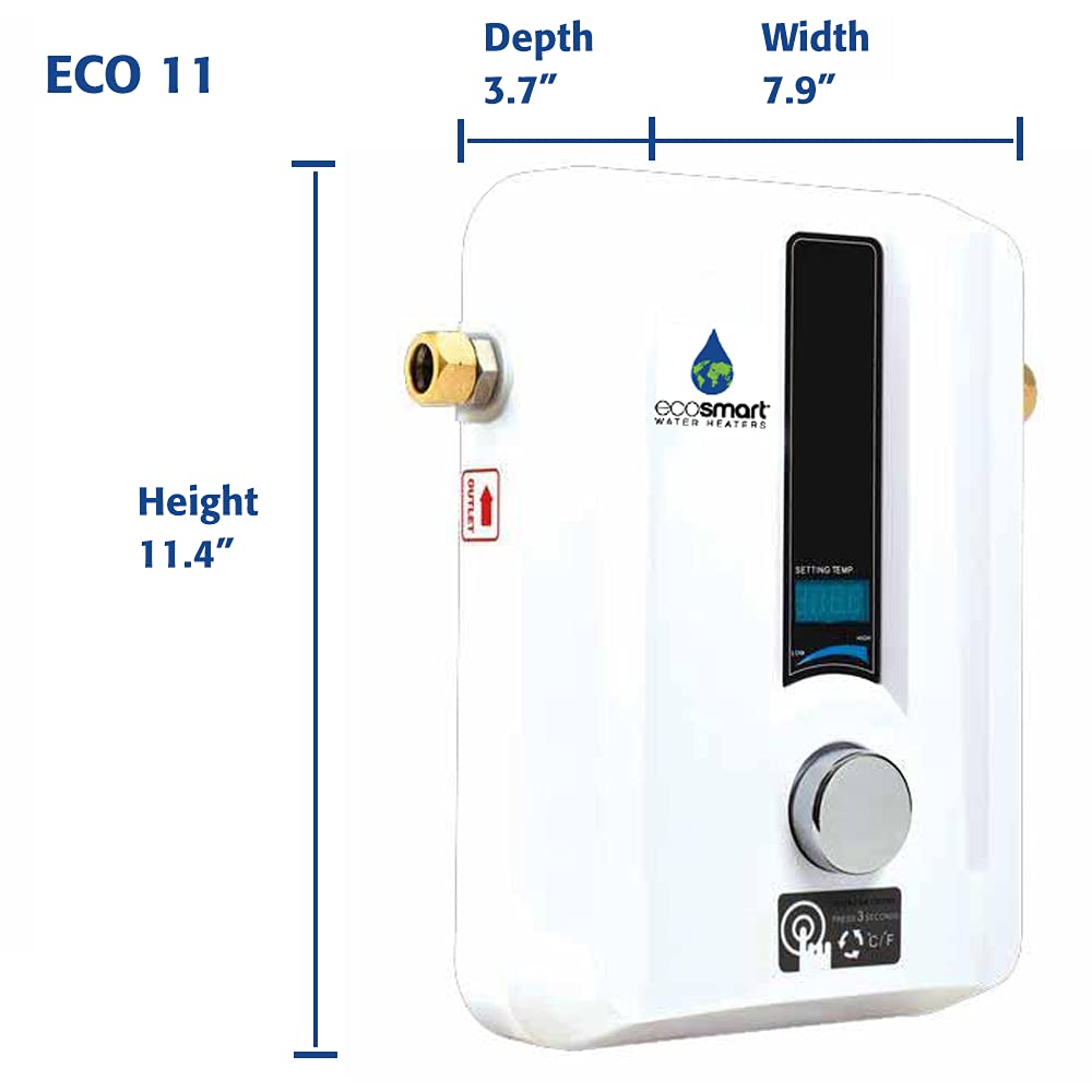 EcoSmart ECO 11 Electric Tankless Water Heater, 11.8kW at 220 Volts with Patented Self Modulating Technology