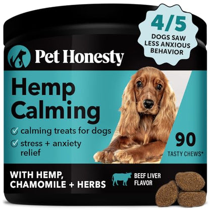Pet Honesty Hemp Calming Chews for Dogs - Dog Anxiety Relief, Dog Calming Treats with Hemp + Valerian Root, Melatonin for Dogs - Helps Aid with Thunder, Fireworks, Chewing & Barking