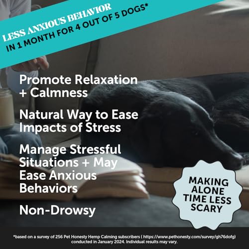 Pet Honesty Hemp Calming Chews for Dogs - Dog Anxiety Relief, Dog Calming Treats with Hemp + Valerian Root, Melatonin for Dogs - Helps Aid with Thunder, Fireworks, Chewing & Barking
