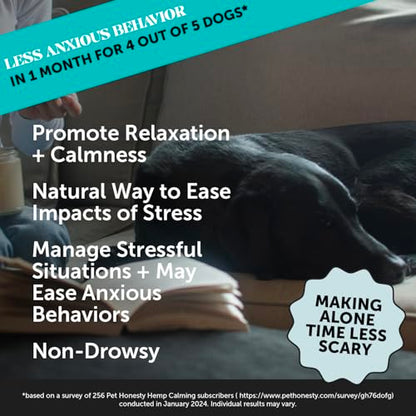 Pet Honesty Hemp Calming Chews for Dogs - Dog Anxiety Relief, Dog Calming Treats with Hemp + Valerian Root, Melatonin for Dogs - Helps Aid with Thunder, Fireworks, Chewing & Barking