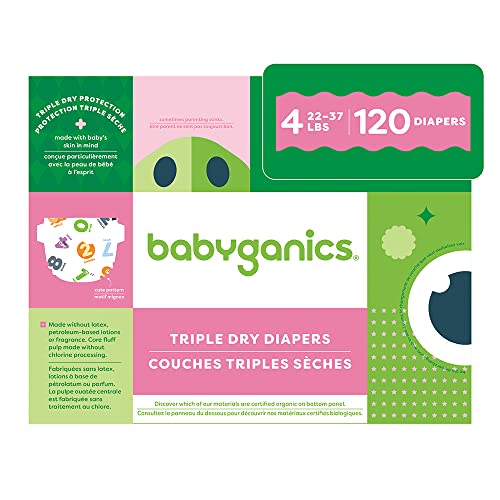 Babyganics Size 4, 120 count, Absorbent, Breathable, Triple Dry Protection Diapers