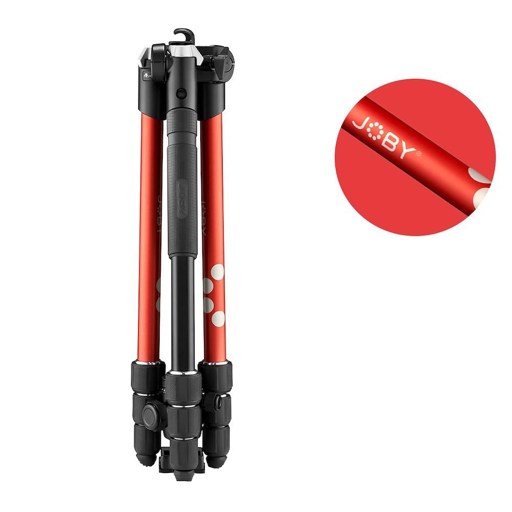 JOBY RangePod, Aluminium Traveller Camera/SmartphoneTripod with Ball Head, Universal Smartphone Clamp and Carrying Bag, for CSC,DSLR, Mirrorless, Mobile Phones, Red for Photo,Video, Vlogging, YouTube