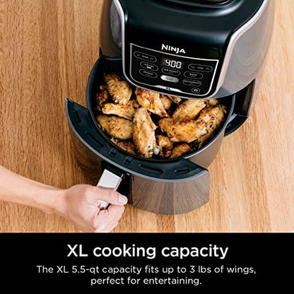 Ninja AF101 Air Fryer that Crisps, Roasts, Reheats, & Dehydrates, for Quick, Easy Meals, 4 Quart Capacity, & High Gloss Finish, Grey