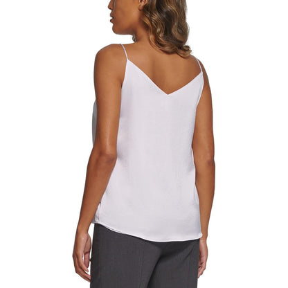 Calvin Klein Womens Chiffon V-Neck Tank Top White XL