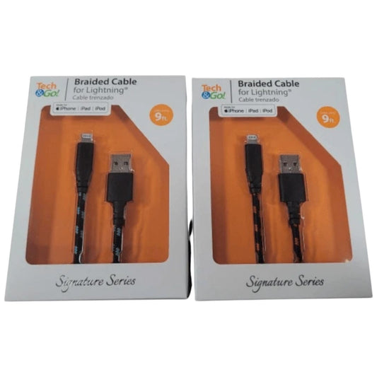 2-PACK Tech&Go 9 Ft. Braided USB to Lightning in Multi-Color, for iPhone, iPad