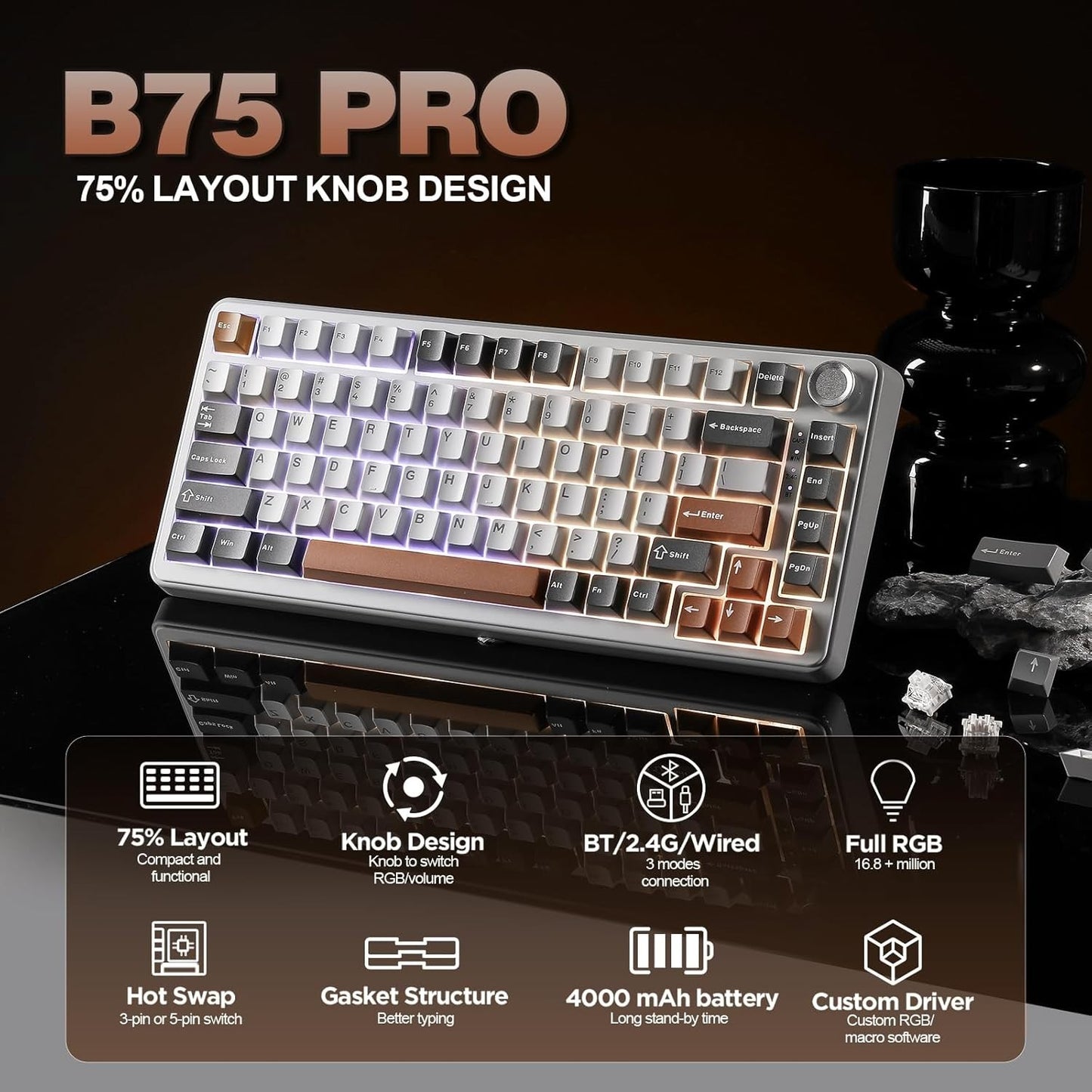 Wireless Yunzii B75 Pro Mechanical Keyboard